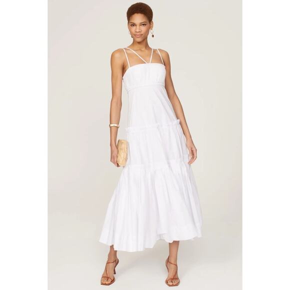 NICHOLAS Novi White Cotton Tiered Long Sun Dress Size 12 - Picture 10 of 11